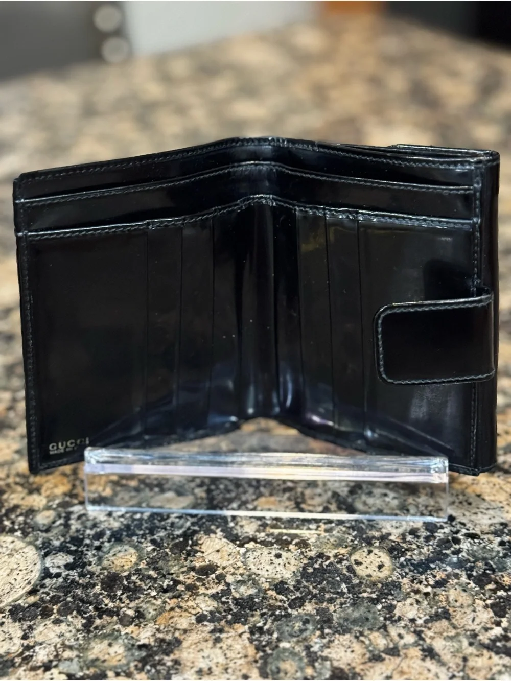 Gucci Black Patent Leather Compact Wallet VINTAGE